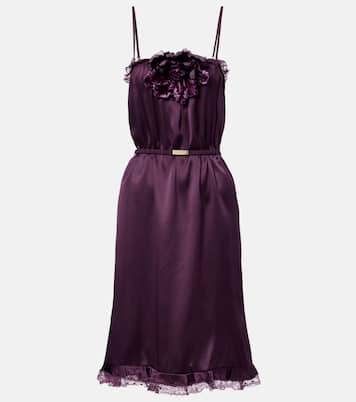 Lace-trimmed silk satin midi dress | Gucci