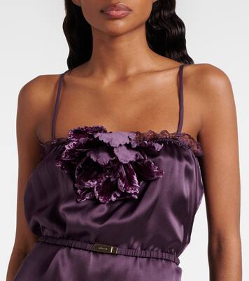 Lace-trimmed silk satin midi dress | Gucci