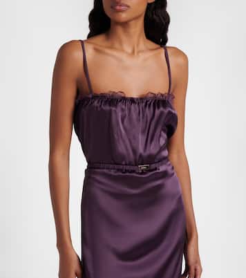 Lace-trimmed silk satin midi dress | Gucci