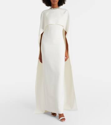 Crystal-embellished caped crêpe gown | Roland Mouret