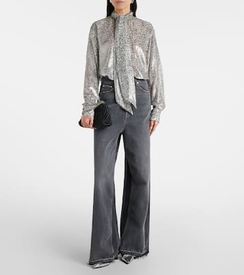 Leopard-print scarf-detail lamé shirt | Stella McCartney