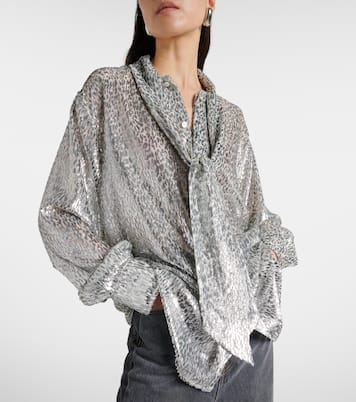 Leopard-print scarf-detail lamé shirt | Stella McCartney