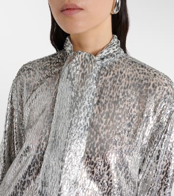 Leopard-print scarf-detail lamé shirt | Stella McCartney
