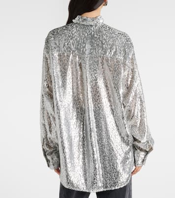Leopard-print scarf-detail lamé shirt | Stella McCartney