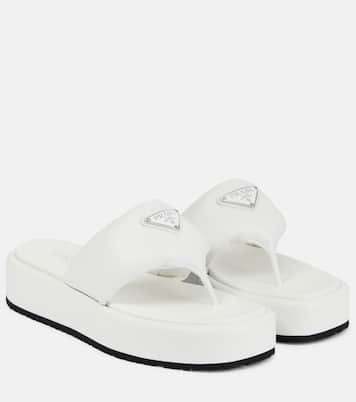 Padded leather platform sandals | Prada