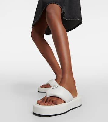 Padded leather platform sandals | Prada