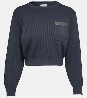Jersey de algodón acanalado cropped | Brunello Cucinelli