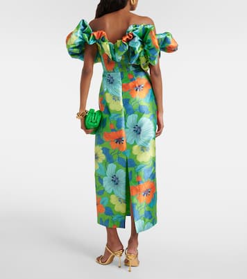 Floral ruffled satin midi dress | Alémais