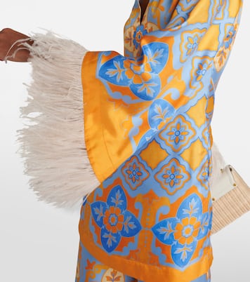 Bedrucktes Minikleid aus Seide mit Federn | La DoubleJ
