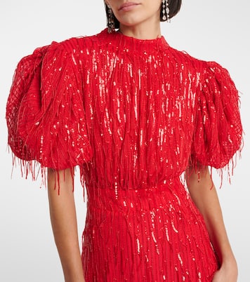 Sequined puff-sleeve midi dress | Rotate
