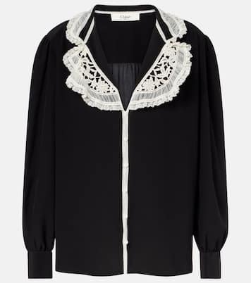 Lace-trimmed silk crêpe de chine blouse | Chloé