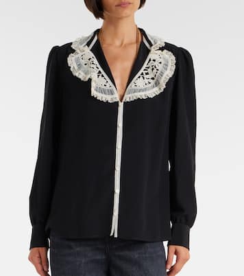 Lace-trimmed silk crêpe de chine blouse | Chloé