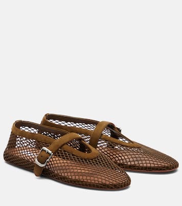 Leather-trimmed fishnet ballet flats | Alaïa