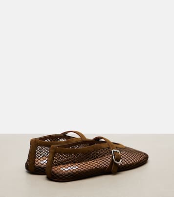 Leather-trimmed fishnet ballet flats | Alaïa
