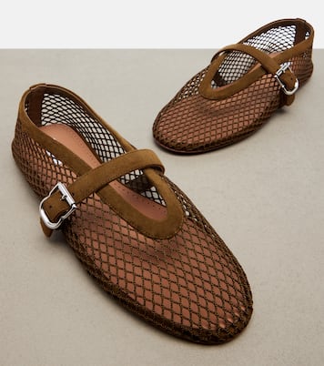 Leather-trimmed fishnet ballet flats | Alaïa