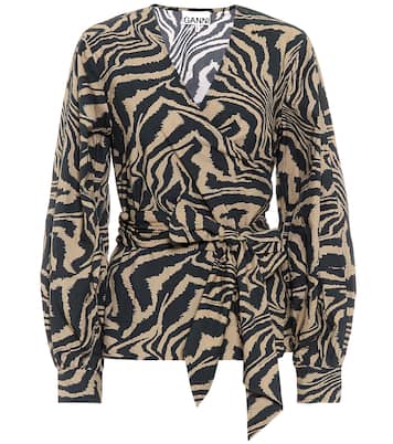 Zebra-print cotton-poplin top | Ganni