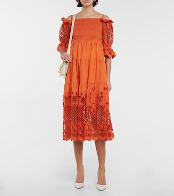 Embroidered cotton poplin midi dress | Self-Portrait