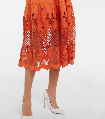 Embroidered cotton poplin midi dress | Self-Portrait