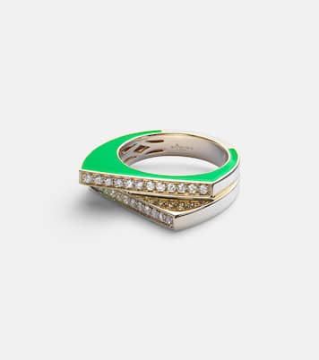 Bague Handcuff en or 14 ct, émail et diamants | Rainbow K