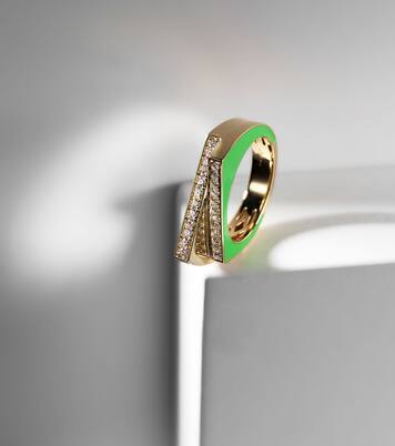 Bague Handcuff en or 14 ct, émail et diamants | Rainbow K