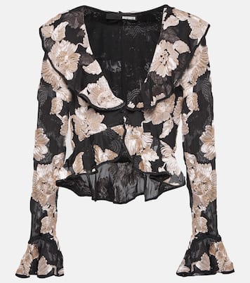 Ruffled floral mesh top | Rotate