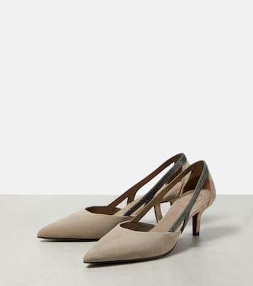 Verzierte Slingback-Pumps aus Veloursleder | Brunello Cucinelli