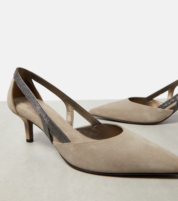 Verzierte Slingback-Pumps aus Veloursleder | Brunello Cucinelli