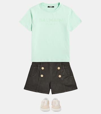 Shorts en mezcla de algodón con botones | Balmain Kids