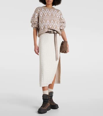 Knit cotton-blend midi skirt | Brunello Cucinelli
