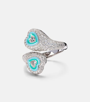 Anello per mignolo Gemini Heart in oro bianco 18kt con diamanti | Kamyen