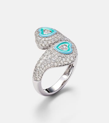 Anello per mignolo Gemini Heart in oro bianco 18kt con diamanti | Kamyen