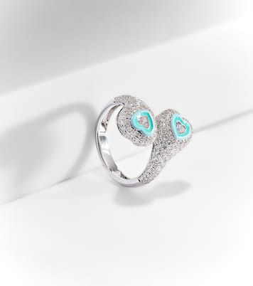 Anello per mignolo Gemini Heart in oro bianco 18kt con diamanti | Kamyen
