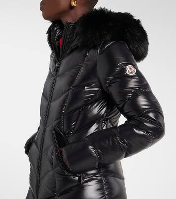 Fulmarus shearling trimmed down coat in black Moncler Mytheresa