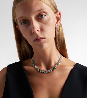 Halskette aus 18kt Weißgold mit Diamanten und Smaragden | Kamyen