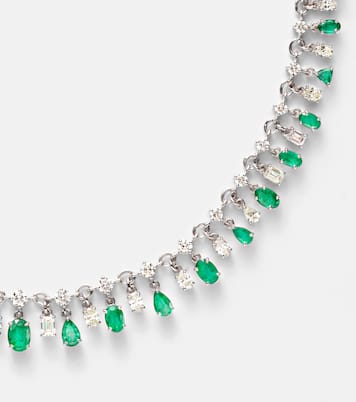 Halskette aus 18kt Weißgold mit Diamanten und Smaragden | Kamyen