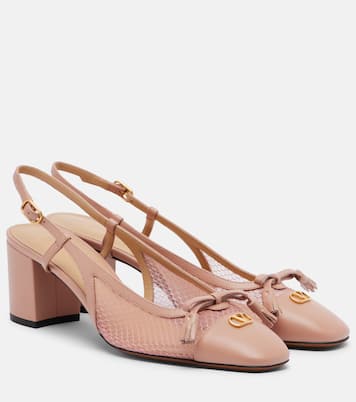 VLogo leather and mesh slingback pumps | Valentino Garavani