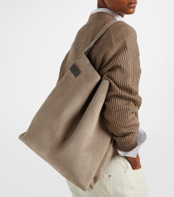 Essence Monili Large suede tote bag | Brunello Cucinelli