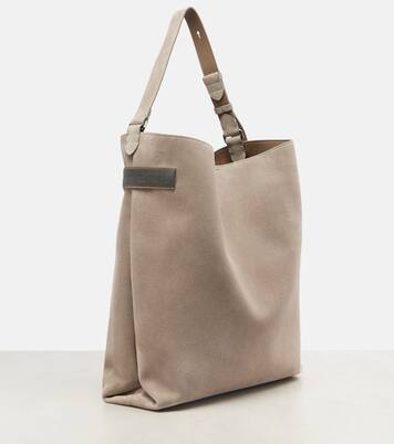 Essence Monili Large suede tote bag | Brunello Cucinelli