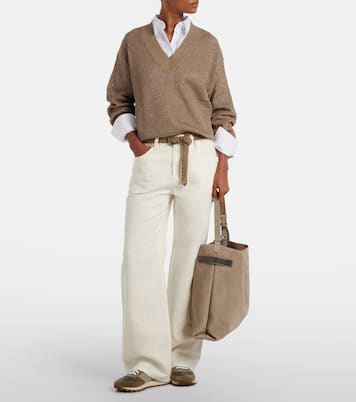 Essence Monili Large suede tote bag | Brunello Cucinelli