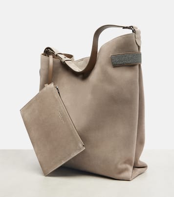 Essence Monili Large suede tote bag | Brunello Cucinelli