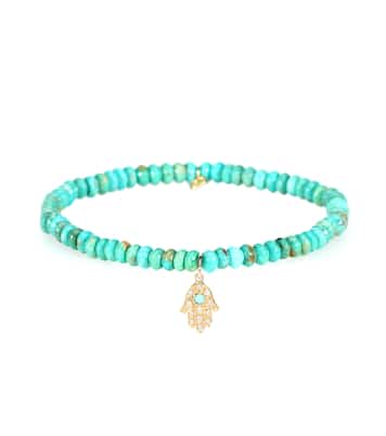 Baby Hamsa beaded bracelet with 14kt yellow gold charm, turquoise and diamond | Sydney Evan