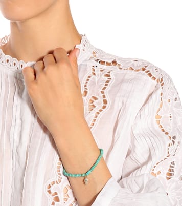 Baby Hamsa beaded bracelet with 14kt yellow gold charm, turquoise and diamond | Sydney Evan
