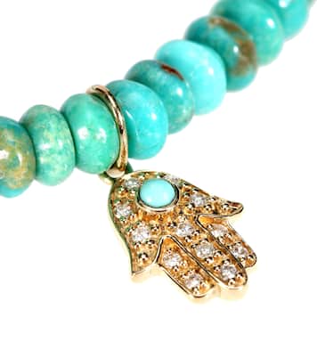 Baby Hamsa beaded bracelet with 14kt yellow gold charm, turquoise and diamond | Sydney Evan