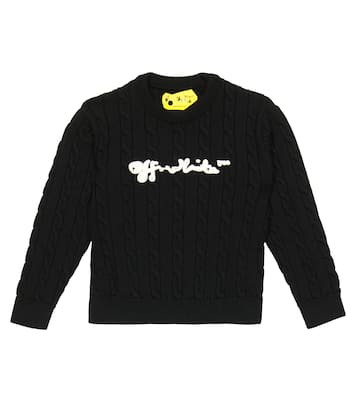 Logo cable-knit wool sweater | Off-White Kids