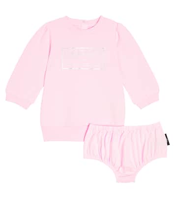 Baby logo cotton dress and bloomers set | Balmain Kids