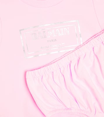 Baby logo cotton dress and bloomers set | Balmain Kids