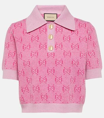 GG cropped wool jacquard polo shirt in pink Gucci Mytheresa