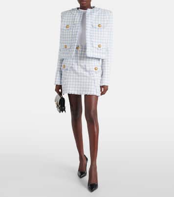 Chaqueta de tweed de algodón a cuadros | Balmain