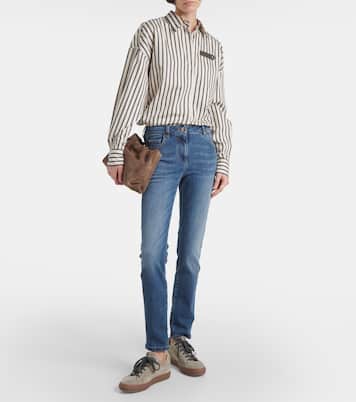Jeans skinny cropped de tiro alto | Brunello Cucinelli