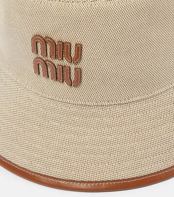 Cappello da pescatore in canvas con logo | Miu Miu